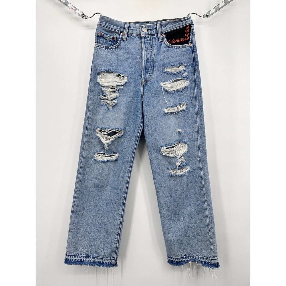 Levi’s Women’s Premium Ribcage Straight Ankle Jeans 27 Light Wash 501 Vtg Raw